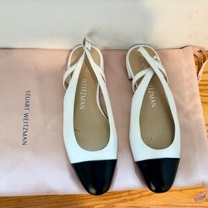 Stuart Weitzman Black and White Slingback Flats With Dust bag.